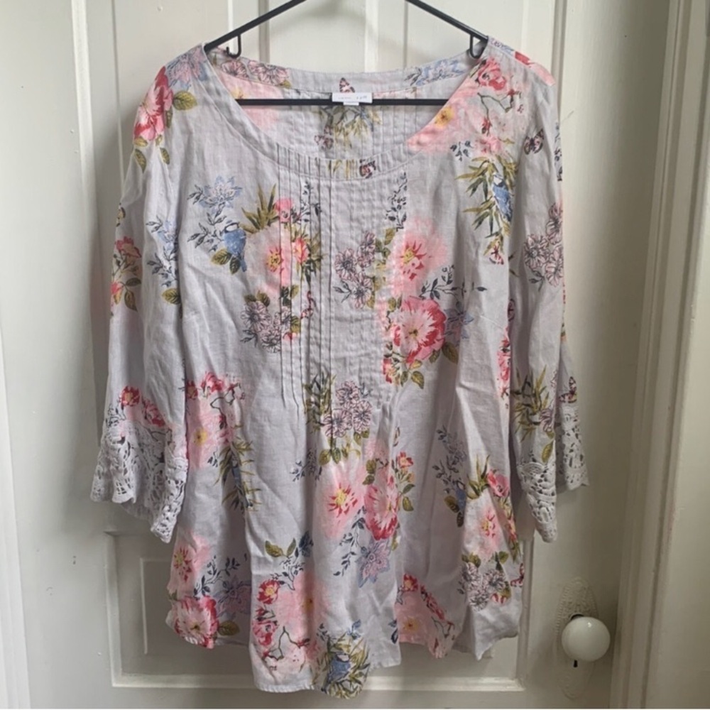 J Jill Linen Floral Lace Blouse Size - Picture 4 of 4